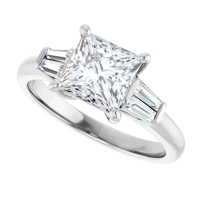 14K White Gold 1.81 CTW Princess Baguette Accented Lab Grown Diamond Engagement Ring