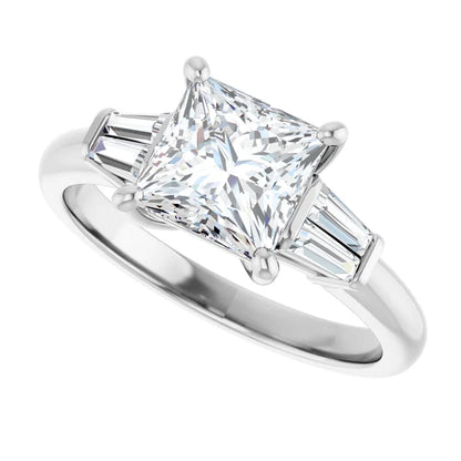 14K White Gold 1.81 CTW Princess Baguette Accented Lab Grown Diamond Engagement Ring