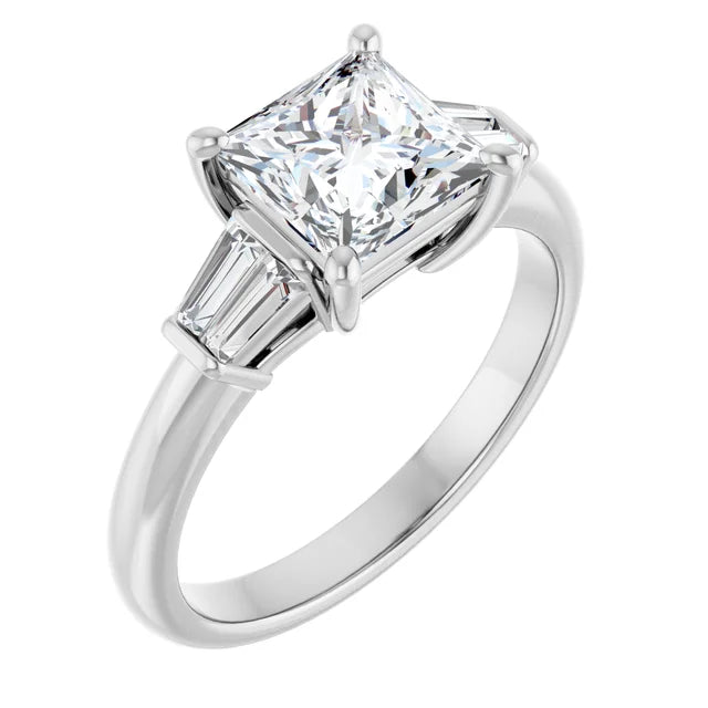 14K White Gold 1.81 CTW Princess Baguette Accented Lab Grown Diamond Engagement Ring