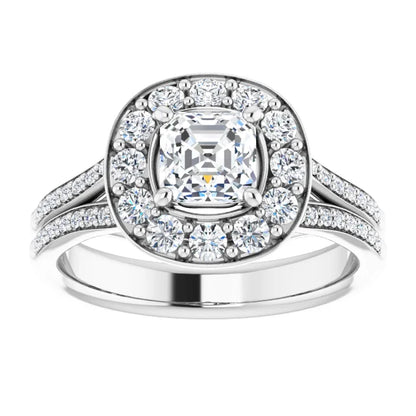 14K White Gold 1.82 CTW Asscher Halo Lab Grown Diamond Engagement Ring