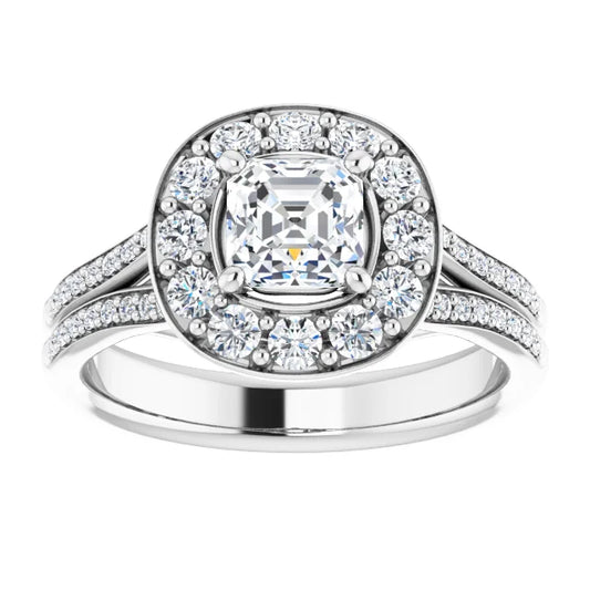 14K White Gold 1.82 CTW Asscher Halo Lab Grown Diamond Engagement Ring