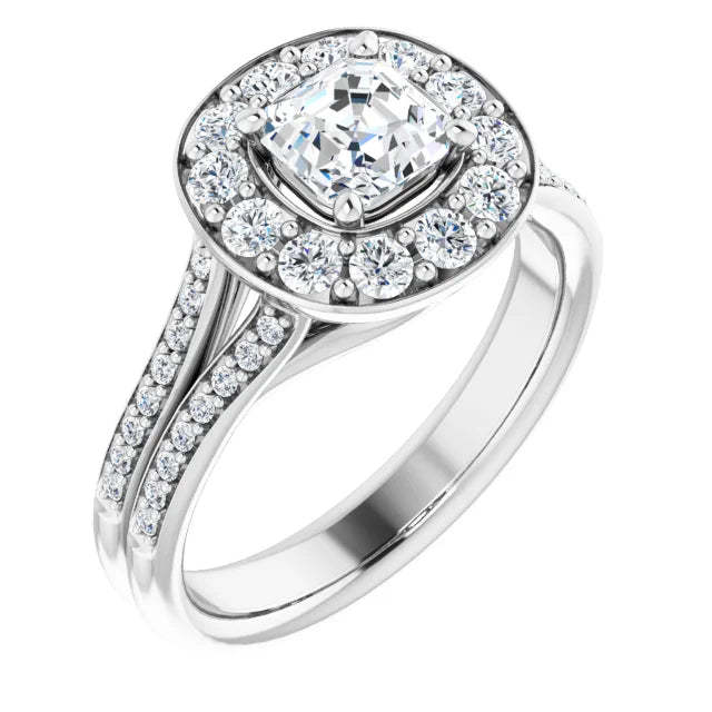 14K White Gold 1.82 CTW Asscher Halo Lab Grown Diamond Engagement Ring