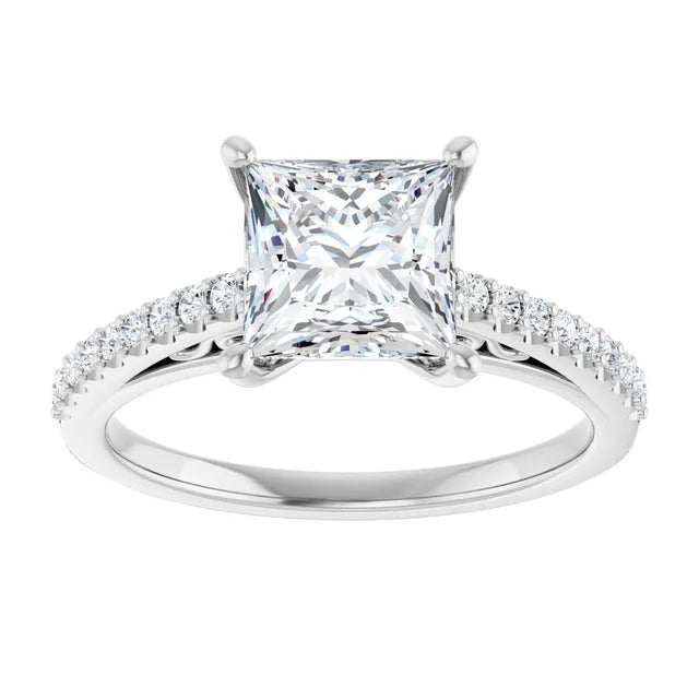 14K White Gold 1.84 CTW Princess Accented Cathedral Lab Grown Diamond Engagement Ring