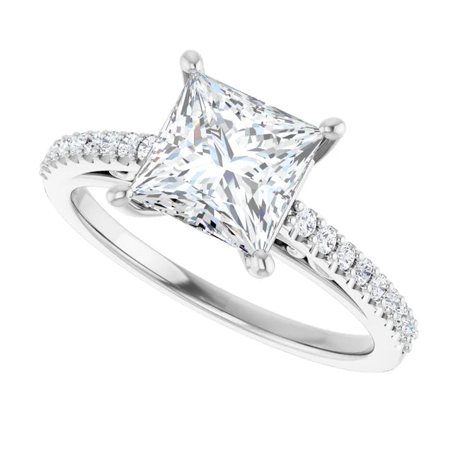 14K White Gold 1.84 CTW Princess Accented Cathedral Lab Grown Diamond Engagement Ring