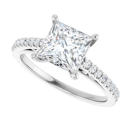 14K White Gold 1.84 CTW Princess Accented Cathedral Lab Grown Diamond Engagement Ring