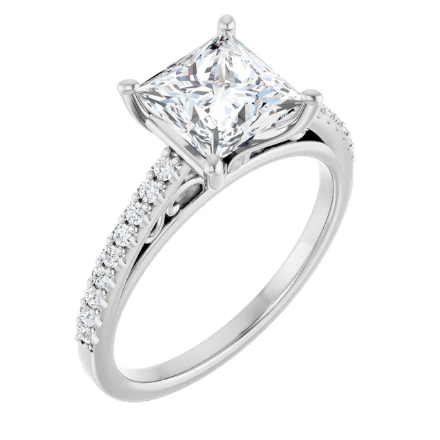 14K White Gold 1.84 CTW Princess Accented Cathedral Lab Grown Diamond Engagement Ring