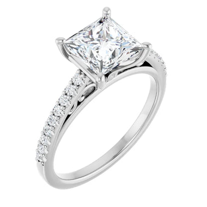 14K White Gold 1.84 CTW Princess Accented Cathedral Lab Grown Diamond Engagement Ring