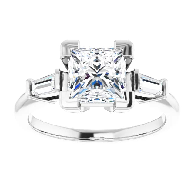14K White Gold 2.01 CTW Princess Baguette Accented Lab Grown Diamond Engagement Ring