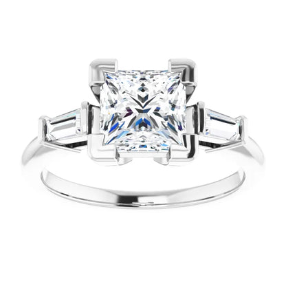14K White Gold 2.01 CTW Princess Baguette Accented Lab Grown Diamond Engagement Ring
