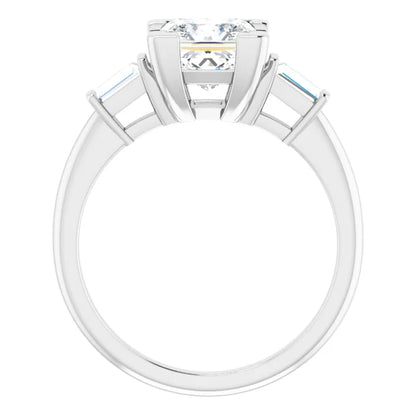 14K White Gold 2.01 CTW Princess Baguette Accented Lab Grown Diamond Engagement Ring