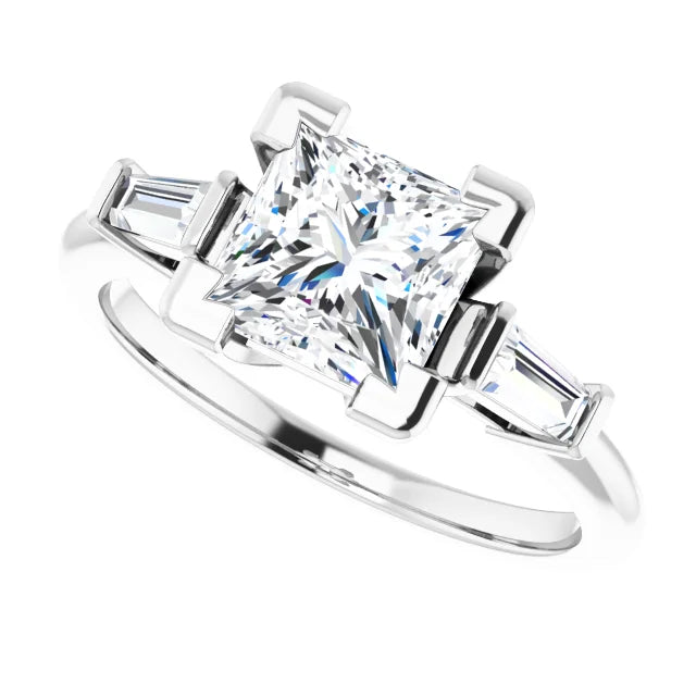 14K White Gold 2.01 CTW Princess Baguette Accented Lab Grown Diamond Engagement Ring