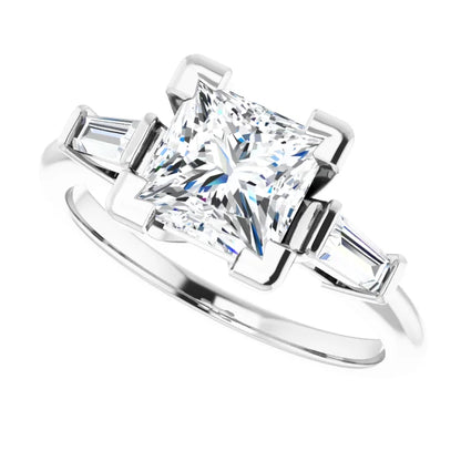 14K White Gold 2.01 CTW Princess Baguette Accented Lab Grown Diamond Engagement Ring