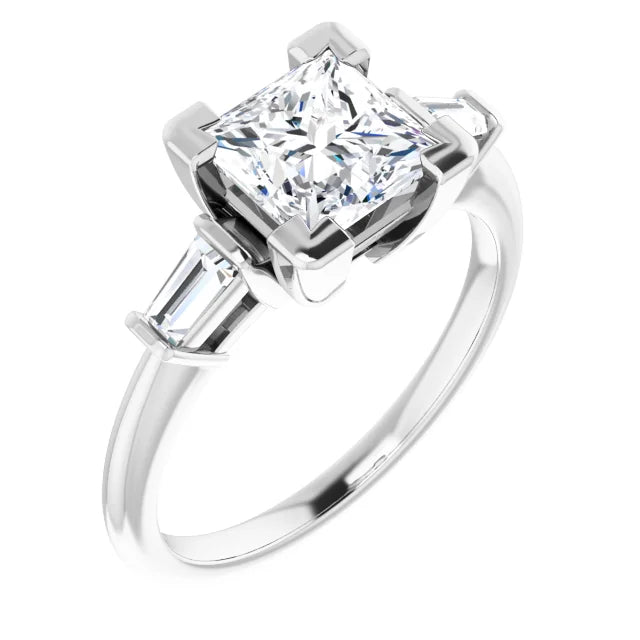 14K White Gold 2.01 CTW Princess Baguette Accented Lab Grown Diamond Engagement Ring