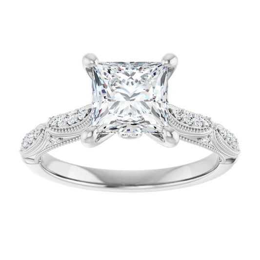 14K White Gold 2.025 CTW Princess Accented Sculptural Lab Grown Diamond Engagement Ring