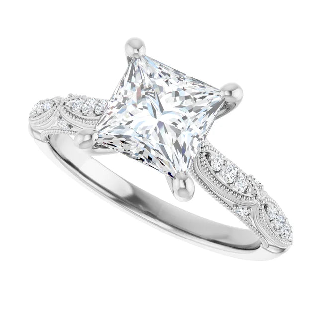 14K White Gold 2.025 CTW Princess Accented Sculptural Lab Grown Diamond Engagement Ring