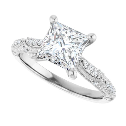 14K White Gold 2.025 CTW Princess Accented Sculptural Lab Grown Diamond Engagement Ring