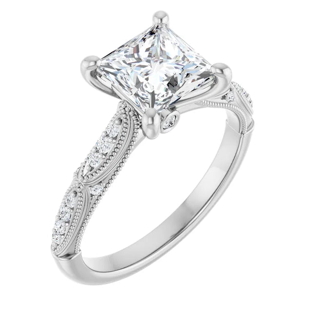 14K White Gold 2.025 CTW Princess Accented Sculptural Lab Grown Diamond Engagement Ring