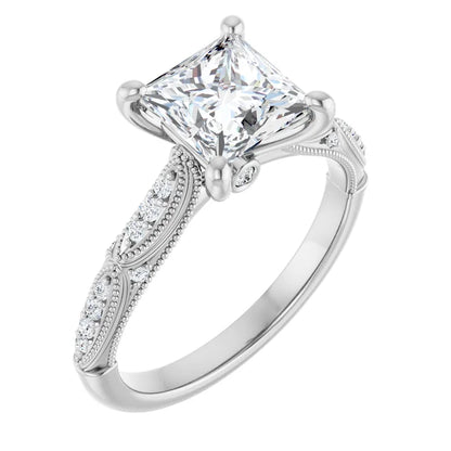 14K White Gold 2.025 CTW Princess Accented Sculptural Lab Grown Diamond Engagement Ring