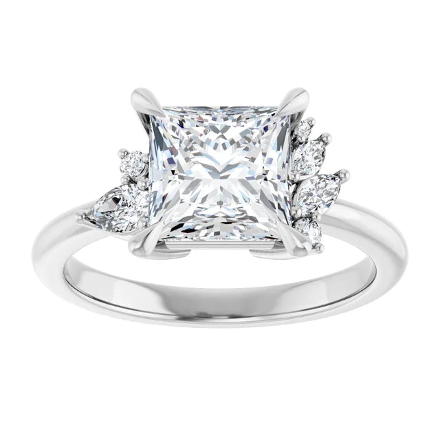14K White Gold 2.51 CTW Cushion Claw-Prong Accented Lab Grown Diamond Engagement Ring
