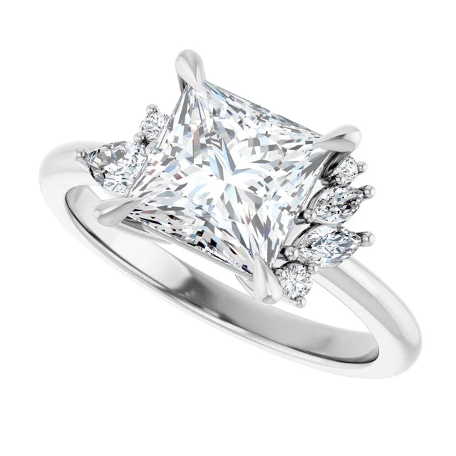 14K White Gold 2.51 CTW Cushion Claw-Prong Accented Lab Grown Diamond Engagement Ring