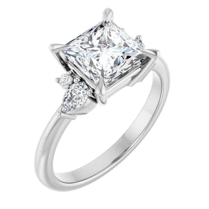 14K White Gold 2.51 CTW Cushion Claw-Prong Accented Lab Grown Diamond Engagement Ring