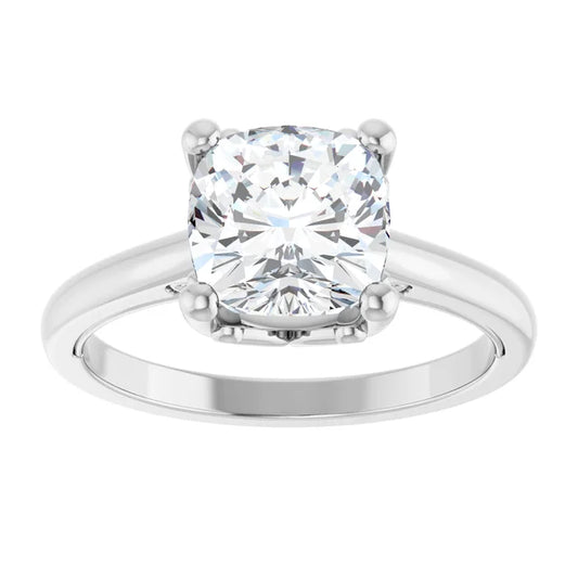 14K White Gold 2.80 CTW Cushion Solitaire Vintage-Inspired Lab Grown Diamond Engagement Ring