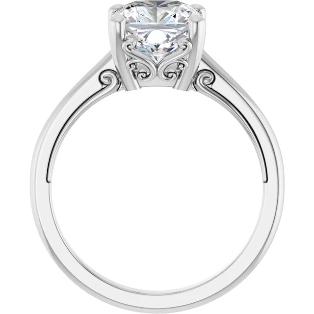 14K White Gold 2.80 CTW Cushion Solitaire Vintage-Inspired Lab Grown Diamond Engagement Ring