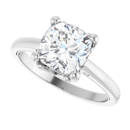 14K White Gold 2.80 CTW Cushion Solitaire Vintage-Inspired Lab Grown Diamond Engagement Ring
