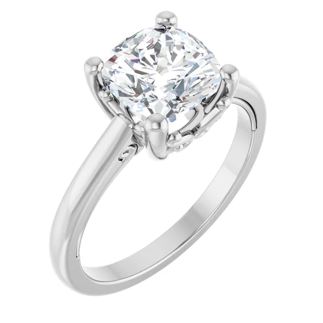 14K White Gold 2.80 CTW Cushion Solitaire Vintage-Inspired Lab Grown Diamond Engagement Ring
