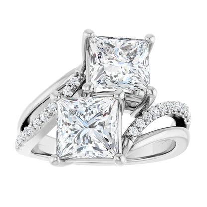 14K White Gold 3.00 CTW Cushion Two-Stone Lab Grown Diamond Engagement Ring