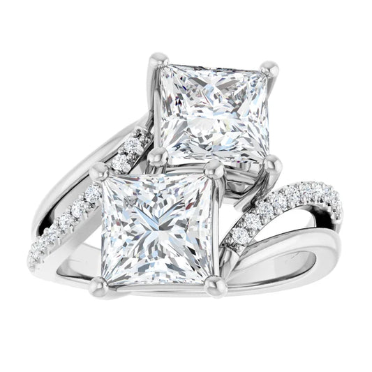 14K White Gold 3.00 CTW Cushion Two-Stone Lab Grown Diamond Engagement Ring