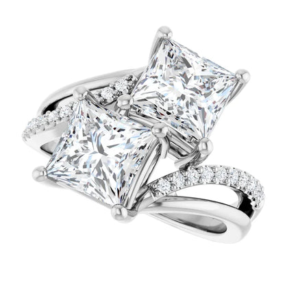 14K White Gold 3.00 CTW Cushion Two-Stone Lab Grown Diamond Engagement Ring
