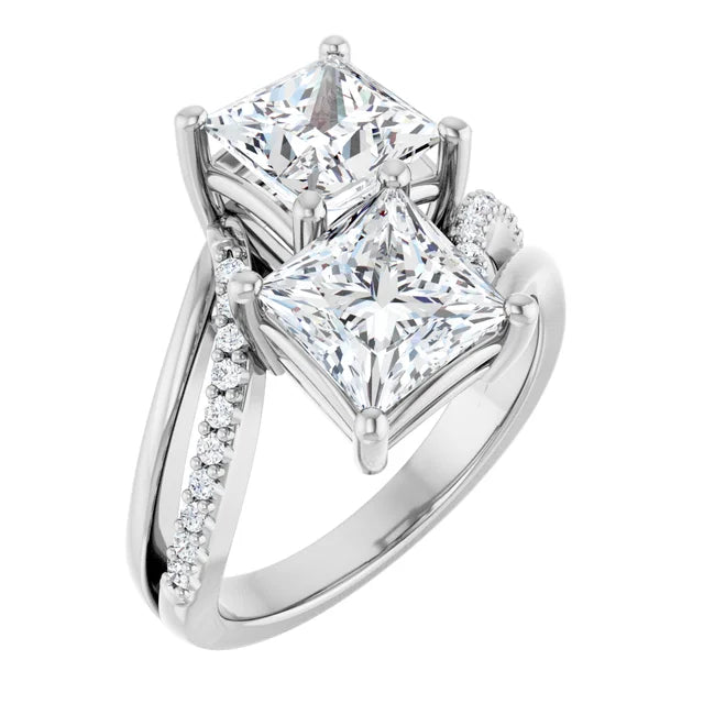 14K White Gold 3.00 CTW Cushion Two-Stone Lab Grown Diamond Engagement Ring