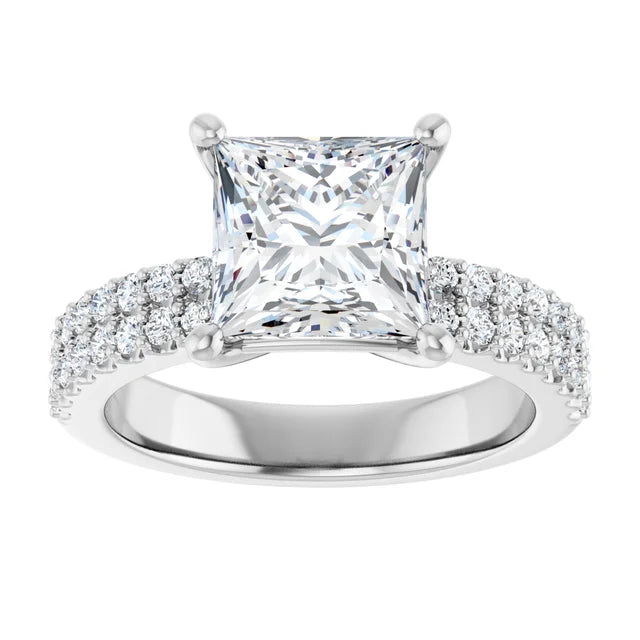 14K White Gold 3.36 CTW Cushion Solitaire Lab Grown Diamond Engagement Ring