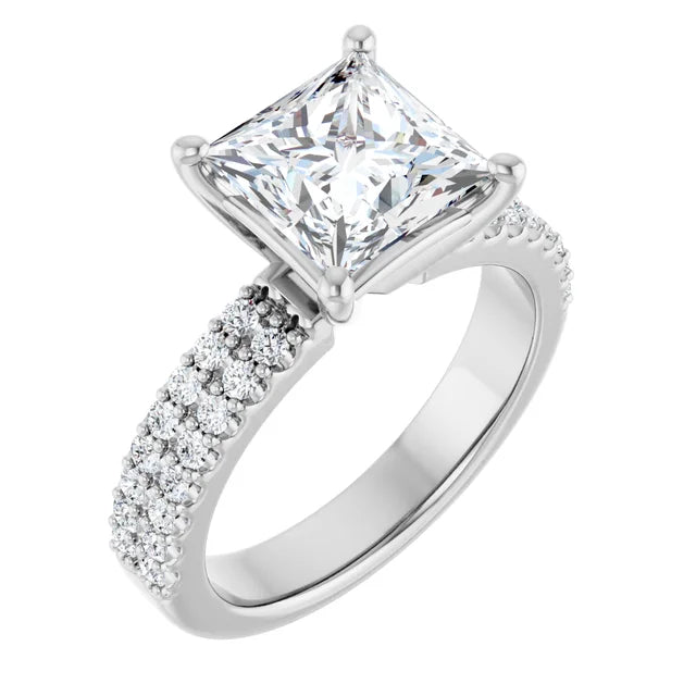14K White Gold 3.36 CTW Cushion Solitaire Lab Grown Diamond Engagement Ring