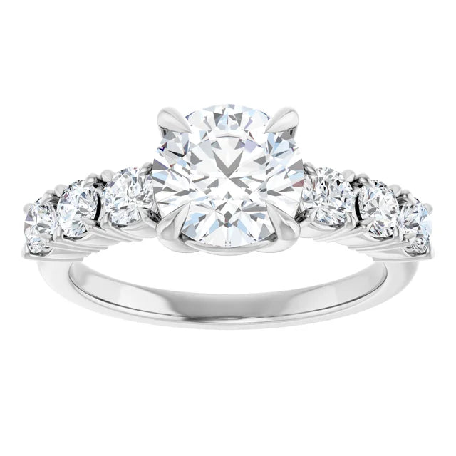14K White Gold 3.40 CTW Cushion Claw-Prong Accented Lab Grown Diamond Engagement Ring