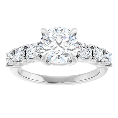 14K White Gold 3.40 CTW Cushion Claw-Prong Accented Lab Grown Diamond Engagement Ring