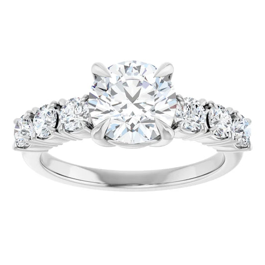 14K White Gold 3.40 CTW Cushion Claw-Prong Accented Lab Grown Diamond Engagement Ring