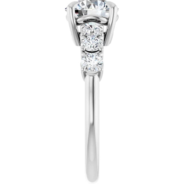 14K White Gold 3.40 CTW Cushion Claw-Prong Accented Lab Grown Diamond Engagement Ring