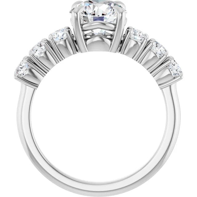 14K White Gold 3.40 CTW Cushion Claw-Prong Accented Lab Grown Diamond Engagement Ring