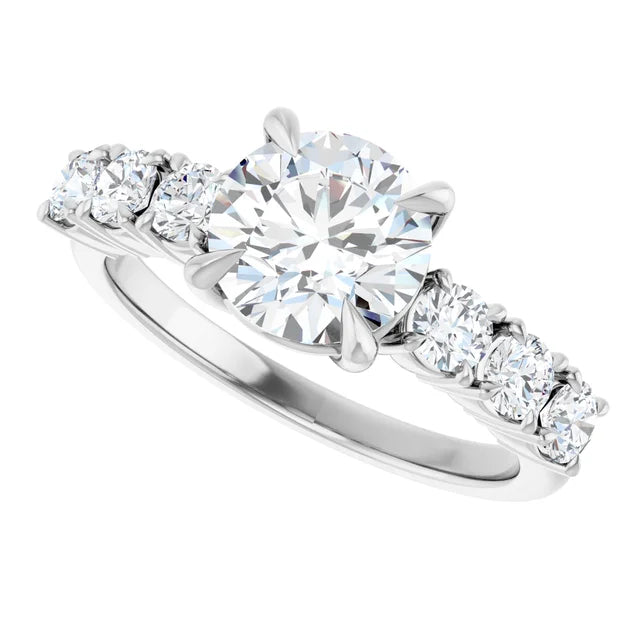 14K White Gold 3.40 CTW Cushion Claw-Prong Accented Lab Grown Diamond Engagement Ring