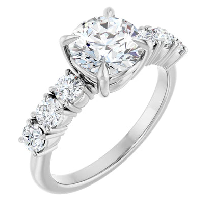 14K White Gold 3.40 CTW Cushion Claw-Prong Accented Lab Grown Diamond Engagement Ring