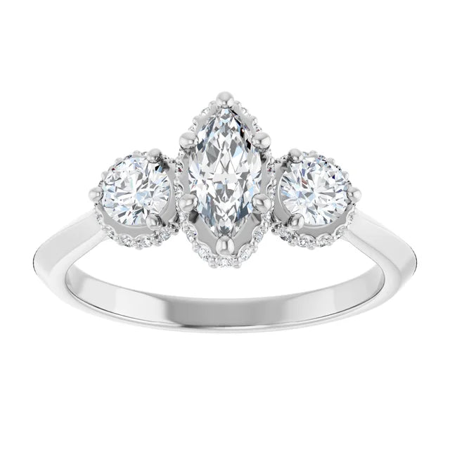 14K White Gold 3.83 CTW Cushion Three-Stone Hidden Halo Lab Grown Diamond Engagement Ring