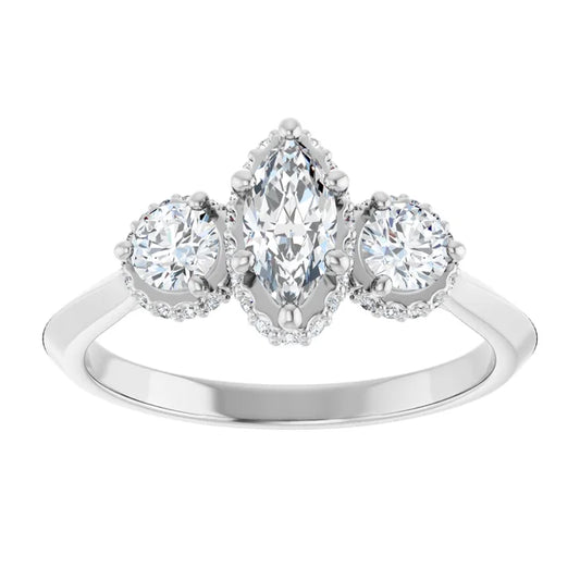 14K White Gold 3.83 CTW Cushion Three-Stone Hidden Halo Lab Grown Diamond Engagement Ring