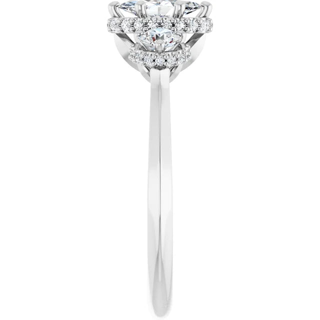 14K White Gold 3.83 CTW Cushion Three-Stone Hidden Halo Lab Grown Diamond Engagement Ring