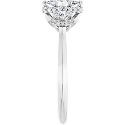 14K White Gold 3.83 CTW Cushion Three-Stone Hidden Halo Lab Grown Diamond Engagement Ring