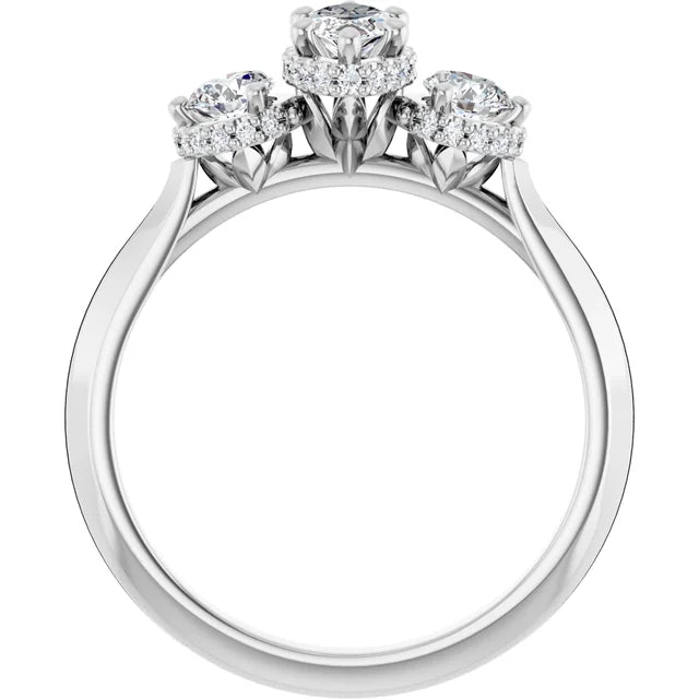 14K White Gold 3.83 CTW Cushion Three-Stone Hidden Halo Lab Grown Diamond Engagement Ring