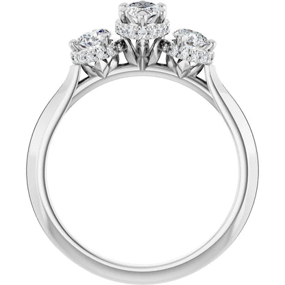 14K White Gold 3.83 CTW Cushion Three-Stone Hidden Halo Lab Grown Diamond Engagement Ring