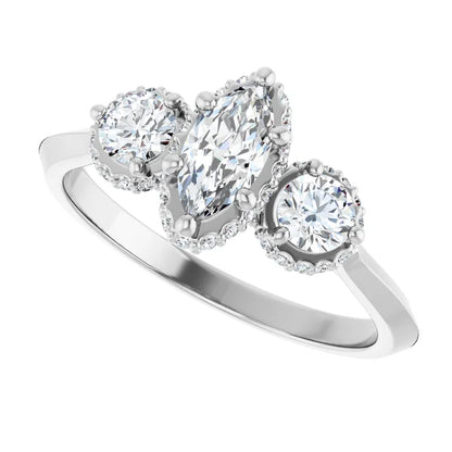 14K White Gold 3.83 CTW Cushion Three-Stone Hidden Halo Lab Grown Diamond Engagement Ring