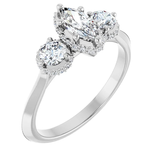 14K White Gold 3.83 CTW Cushion Three-Stone Hidden Halo Lab Grown Diamond Engagement Ring